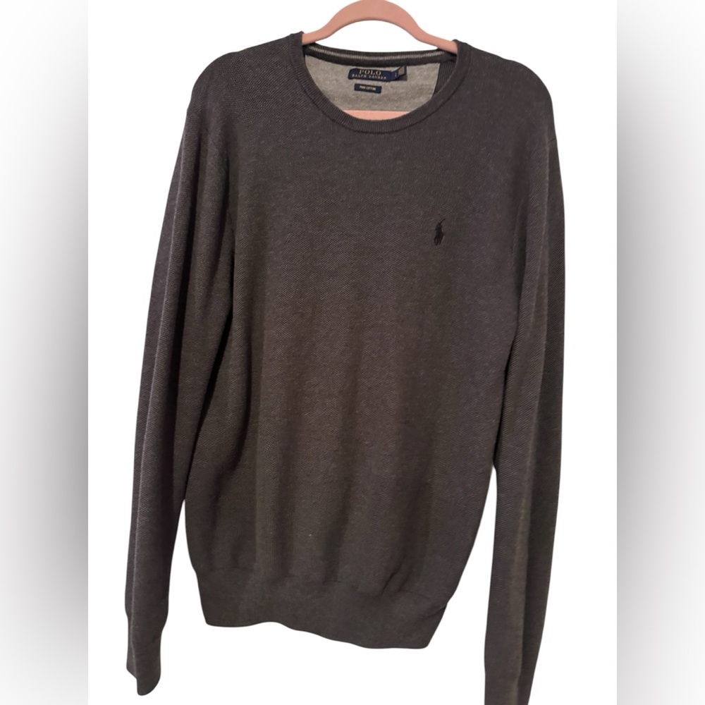 Ralph Lauren Men’s Cotton Crewneck Sweater - Charcoal Gray with Black Pony